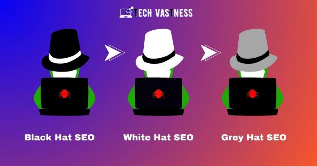 What is black hat SEO, white hat SEO and grey hat SEO?