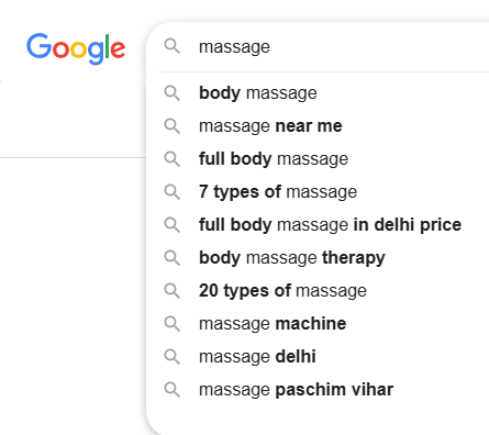 Google - Search Suggestions - massage