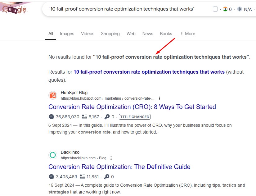 Google result for 10 fail-proof conversion rate optimization techniques that works
