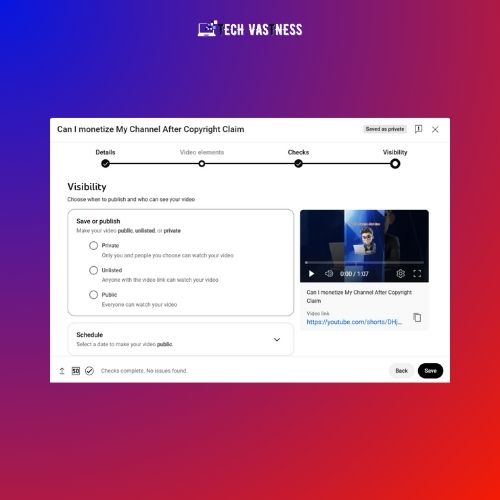 YouTube video publishing setting